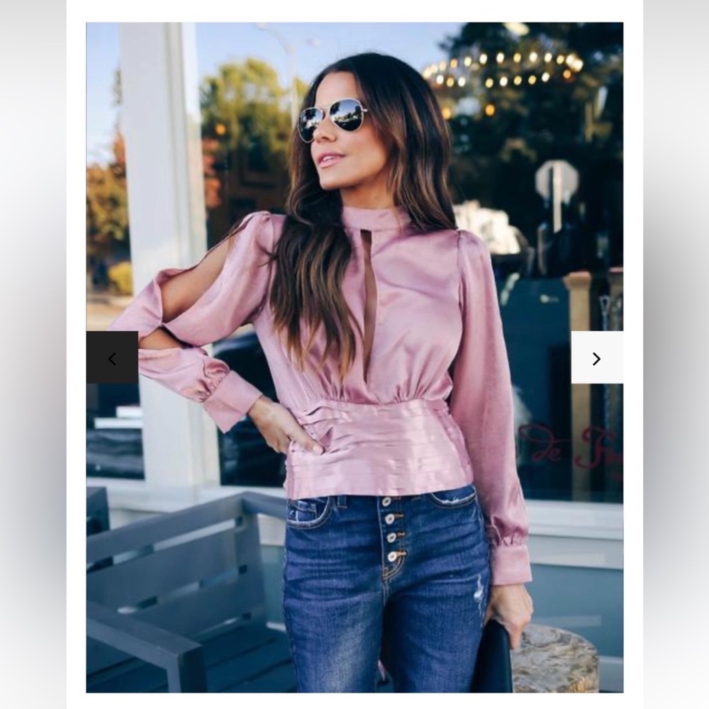 NEW VICI JANIS SATIN TIE BACK BLOUSE MAUVE, S